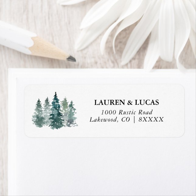 Watercolor Rustic Green Pine Forest Trees Wedding (Insitu)