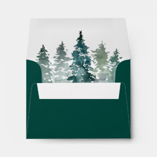 Watercolor Rustic Green Pine Trees RSVP Wedding Envelope