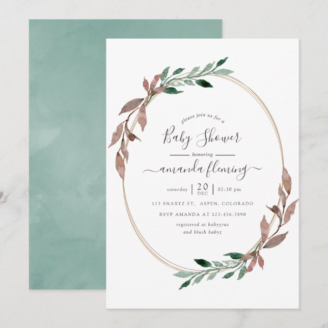 Watercolor Rustic Greenery Winter Baby Shower Invitation (Front/Back)