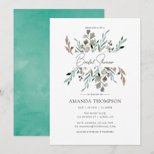 Watercolor Rustic Greenery Winter Bridal Shower Invitation