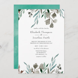 Watercolor Rustic Greenery Winter Wedding Invitation