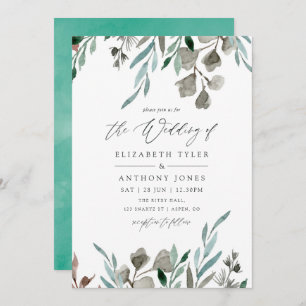 Watercolor Rustic Greenery Winter Wedding Invitation