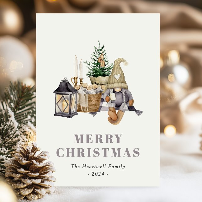 Watercolor Rustic Hygge Gnome Holiday Postcard (Creator Uploaded)