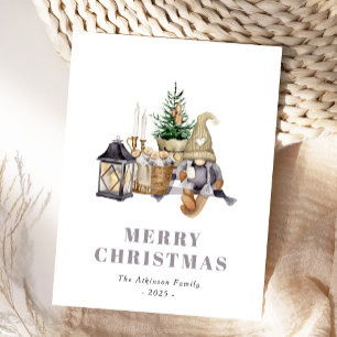 Watercolor Rustic Hygge Gnome Holiday Postcard