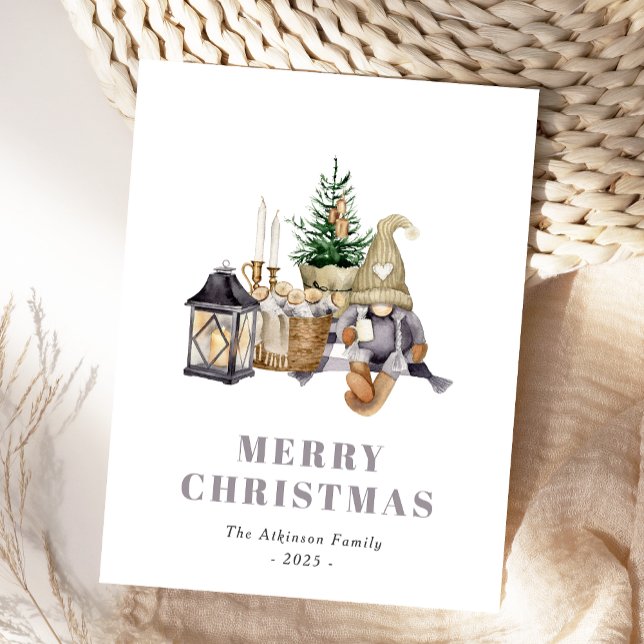 Watercolor Rustic Hygge Gnome Holiday Postcard (Creator Uploaded)