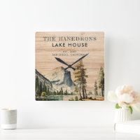 Watercolor Rustic Lake House Themed  Family Name
