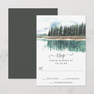 Watercolor Rustic Lake Mountain Lake Wedding RSVP Card