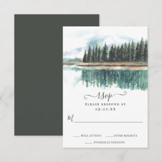 Watercolor Rustic Lake | Mountain Lake Wedding RSVP Card