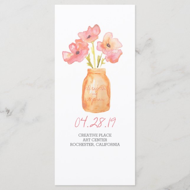 Watercolor rustic mason jar wedding programs programme (Front)