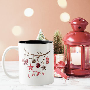Watercolor Rustic Merry Christmas Two-Tone Coffee Mug
