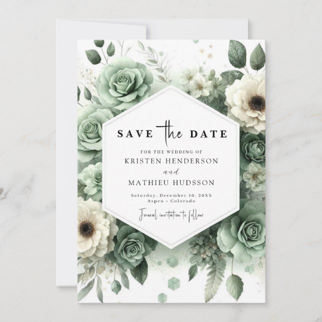 Watercolor Rustic Minimal Sage Green Wedding Save The Date (Front)