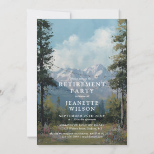 Watercolor Rustic Mountain Floral Retirement Party Invitation