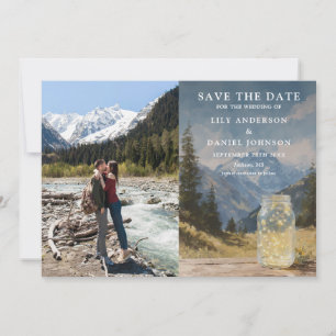 Watercolor Rustic Mountain Mason Jar Wedding Photo Save The Date