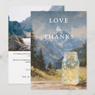 Watercolor Rustic Mountain Mason Jar Wedding Photo Thank You Card