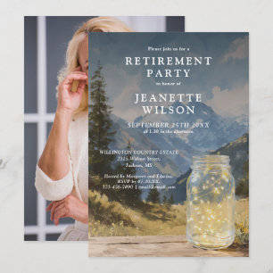 Watercolor Rustic Mountain Retirement Party Photo Invitation