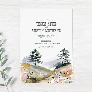 Watercolor Rustic Mountain Wedding Invitation
