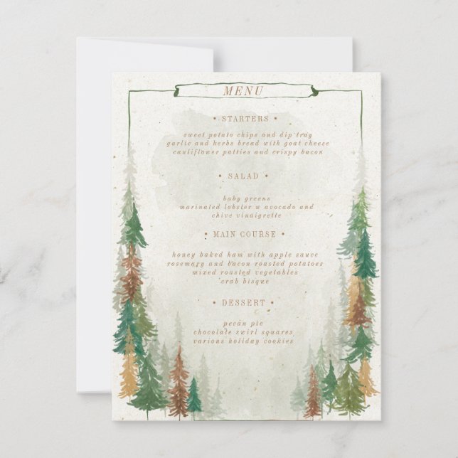Watercolor Rustic Mountain Wedding Menu Card (Front)