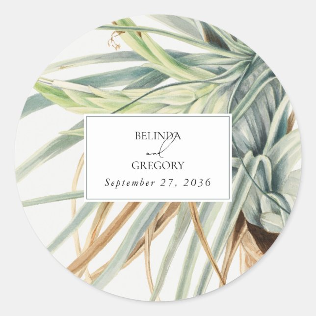 Watercolor Rustic Neutral Boho Botanical Wedding Classic Round Sticker (Front)