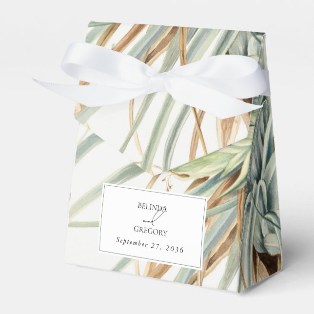Watercolor Rustic Neutral Boho Botanical Wedding Favour Box (Front Side)