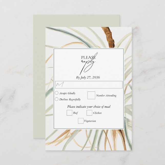 Watercolor Rustic Neutral Boho Botanical Wedding RSVP Card (Front/Back)