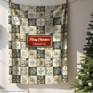 Watercolor Rustic Neutral Muted Colours Patchwork Fleece Blanket