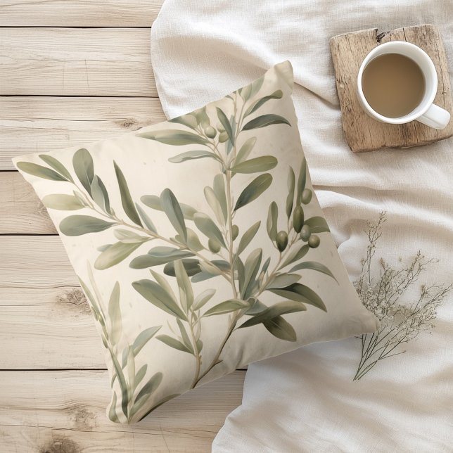 Watercolor Rustic Olive Branches Cushion (Creator Uploaded)
