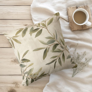 Watercolor Rustic Olive Branches Cushion