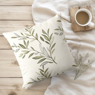 Watercolor Rustic Olive Branches Cushion