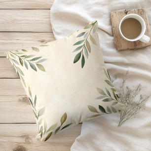 Watercolor Rustic Olive Branches Cushion