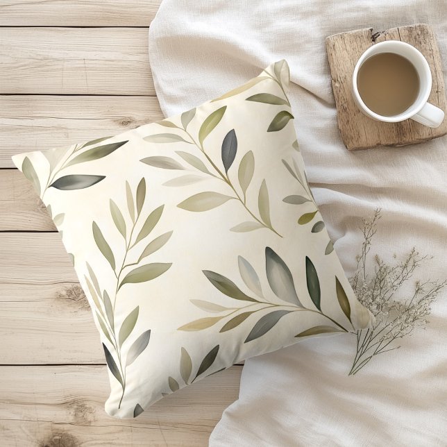 Watercolor Rustic Olive Branches Cushion (Creator Uploaded)