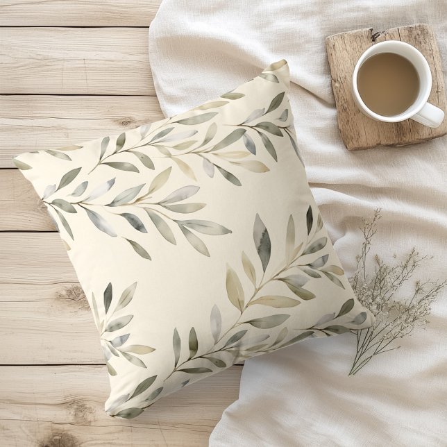 Watercolor Rustic Olive Branches Cushion (Creator Uploaded)