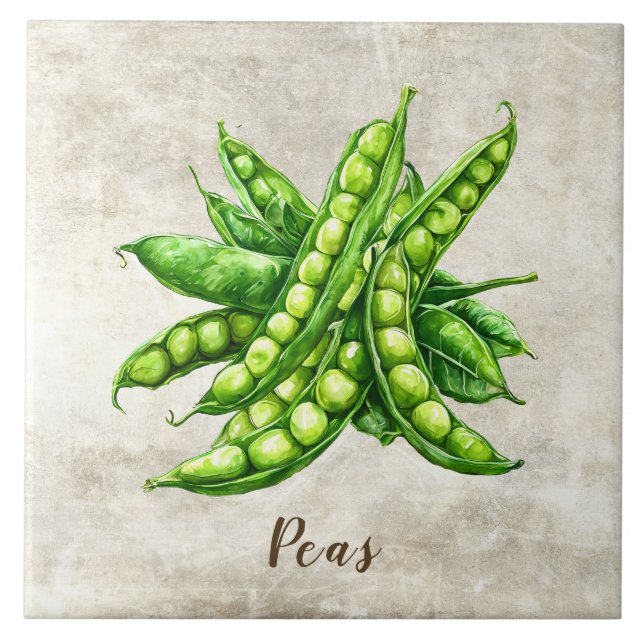 Watercolor Rustic Peas Faux Texture  Tile (Front)