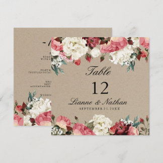 Watercolor Rustic Peony Floral Table + Menu Card