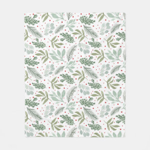 Watercolor Rustic Pine Forest Berry Garland Fleece Blanket