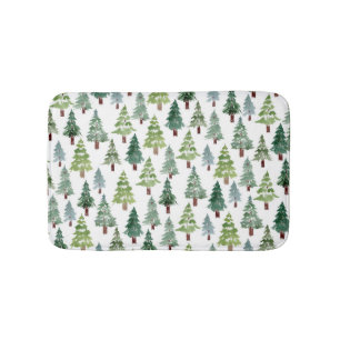 Watercolor Rustic Pine Forest Pattern Winter   Bath Mat