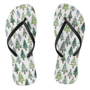 Watercolor Rustic Pine Tree Winter Forest   Flip Flops