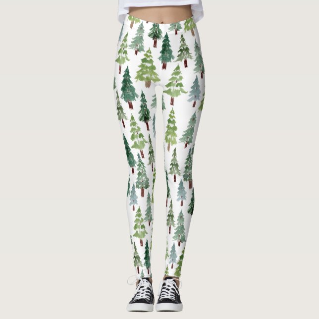  Watercolor Rustic Pine Tree Winter Forest   Leggings (Front)
