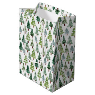 Watercolor Rustic Pine Tree Winter Forest Medium Gift Bag