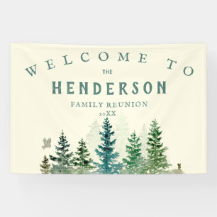 WATERCOLOR RUSTIC PINE TREES FAMILY REUNION BANNER