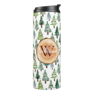  Watercolor Rustic Pine Winter Forest Personalised Thermal Tumbler
