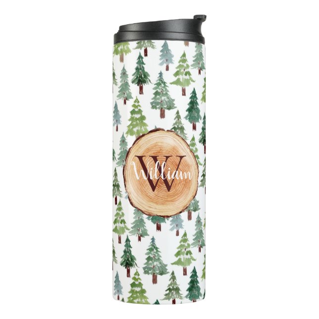  Watercolor Rustic Pine Winter Forest Personalised Thermal Tumbler (Rotated Left)