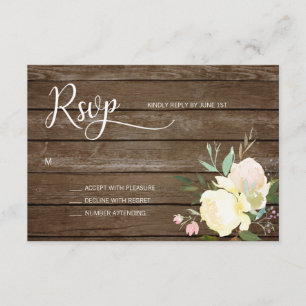 Watercolor Rustic Pink Beige Floral Wedding RSVP Card