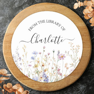 Watercolor Rustic Pretty Wildflower Bookplate Classic Round Sticker