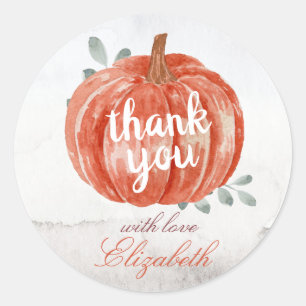 Watercolor Rustic Pumpkin Thank You Name  Classic Round Sticker