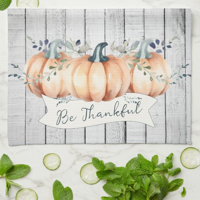 Watercolor Rustic Pumpkins Tea Towel (Folded)