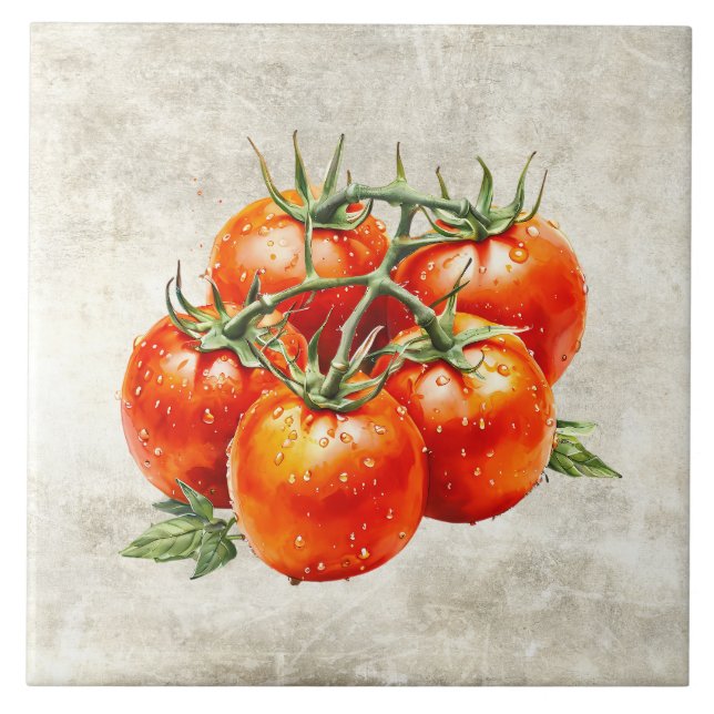 Watercolor Rustic Red Tomatoes Faux Texture  Tile (Front)