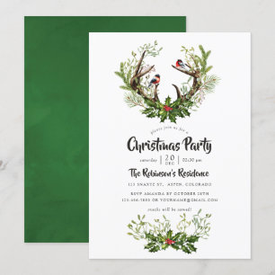 Watercolor Rustic Reindeer Christmas Party Invitation