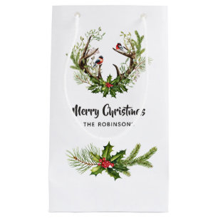 Watercolor Rustic Reindeer Christmas Small Gift Bag