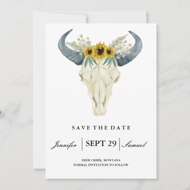 Watercolor Rustic Rodeo | Save the Date Sunflowers (Front)