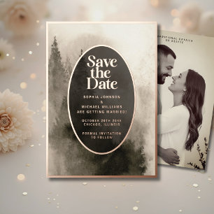 Watercolor Rustic Save the Date Photo Mountains Foil Holiday Card
